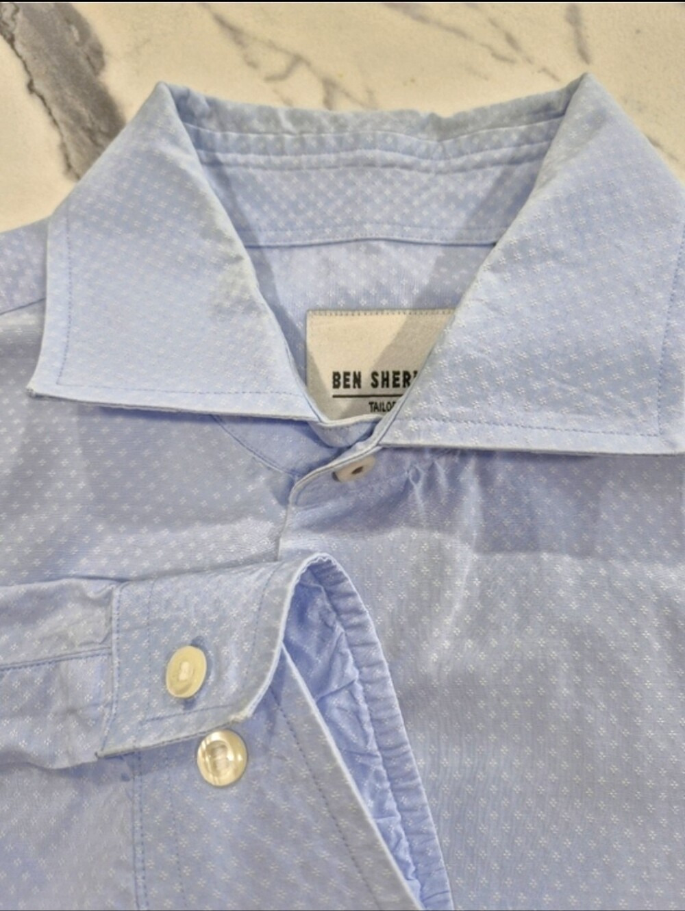 Ben Sherman Tailored Slim Fit Long Sleeve Dress Shirt Mens 15.5 32/33,Blue Dobby